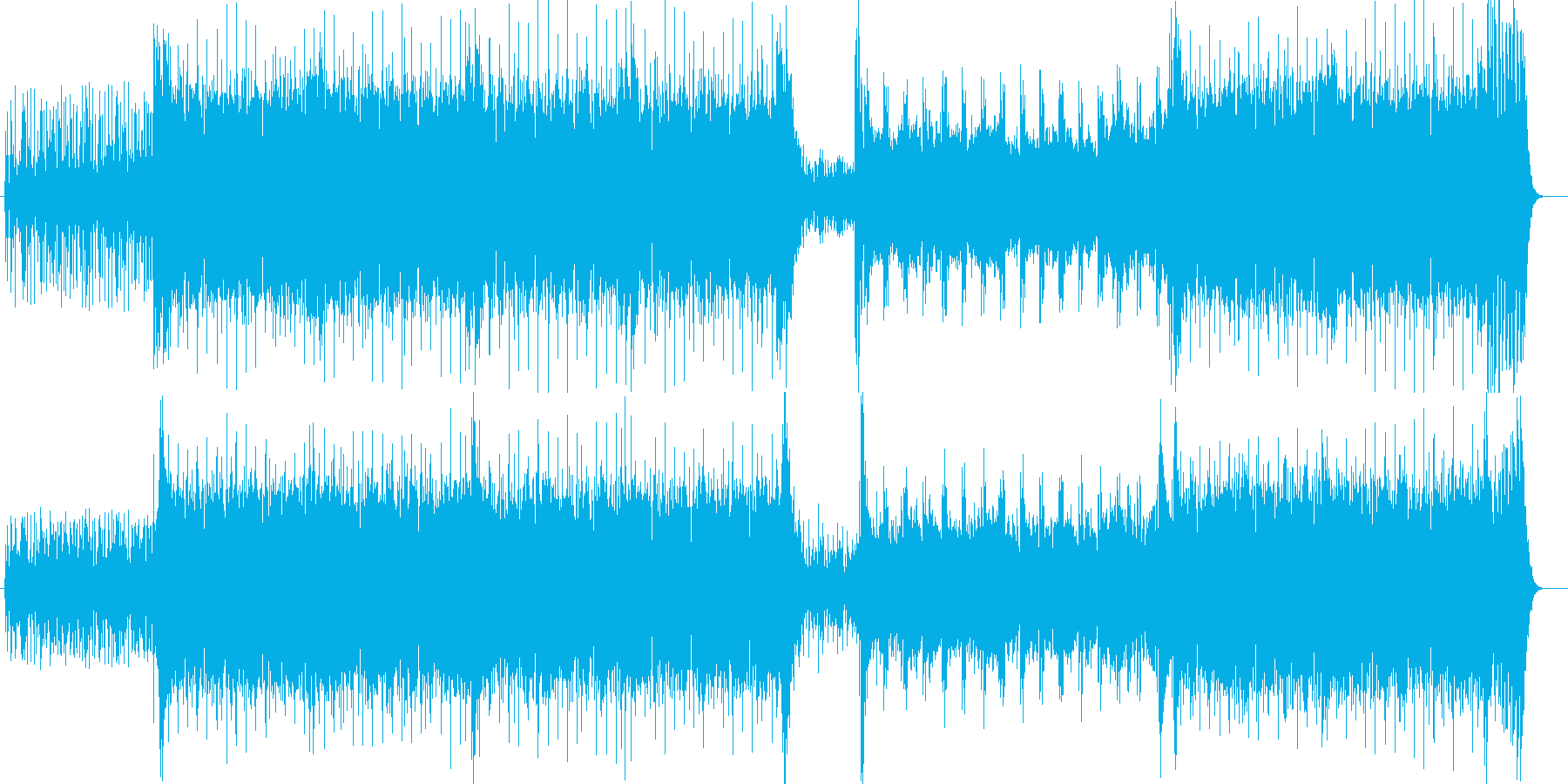 ドキドキと勢いのシンセサイザーなどの曲の再生済みの波形