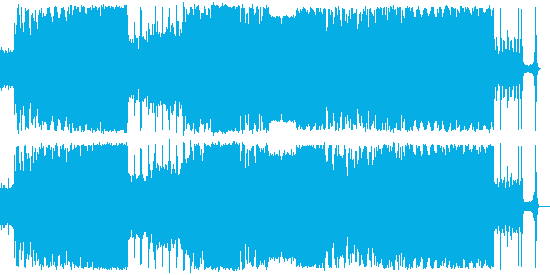 緊張感のあるオーケストラと電子音サウンドの再生済みの波形