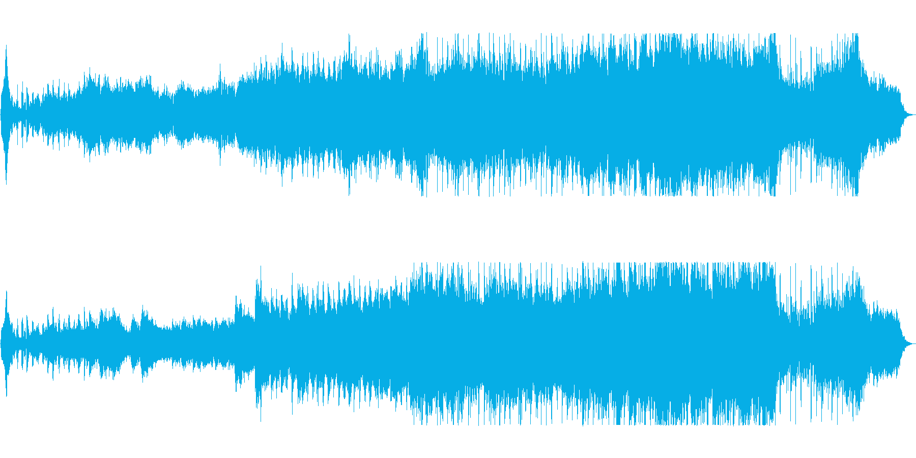 明るく勢いのある管楽器やシンセサイザー曲の再生済みの波形