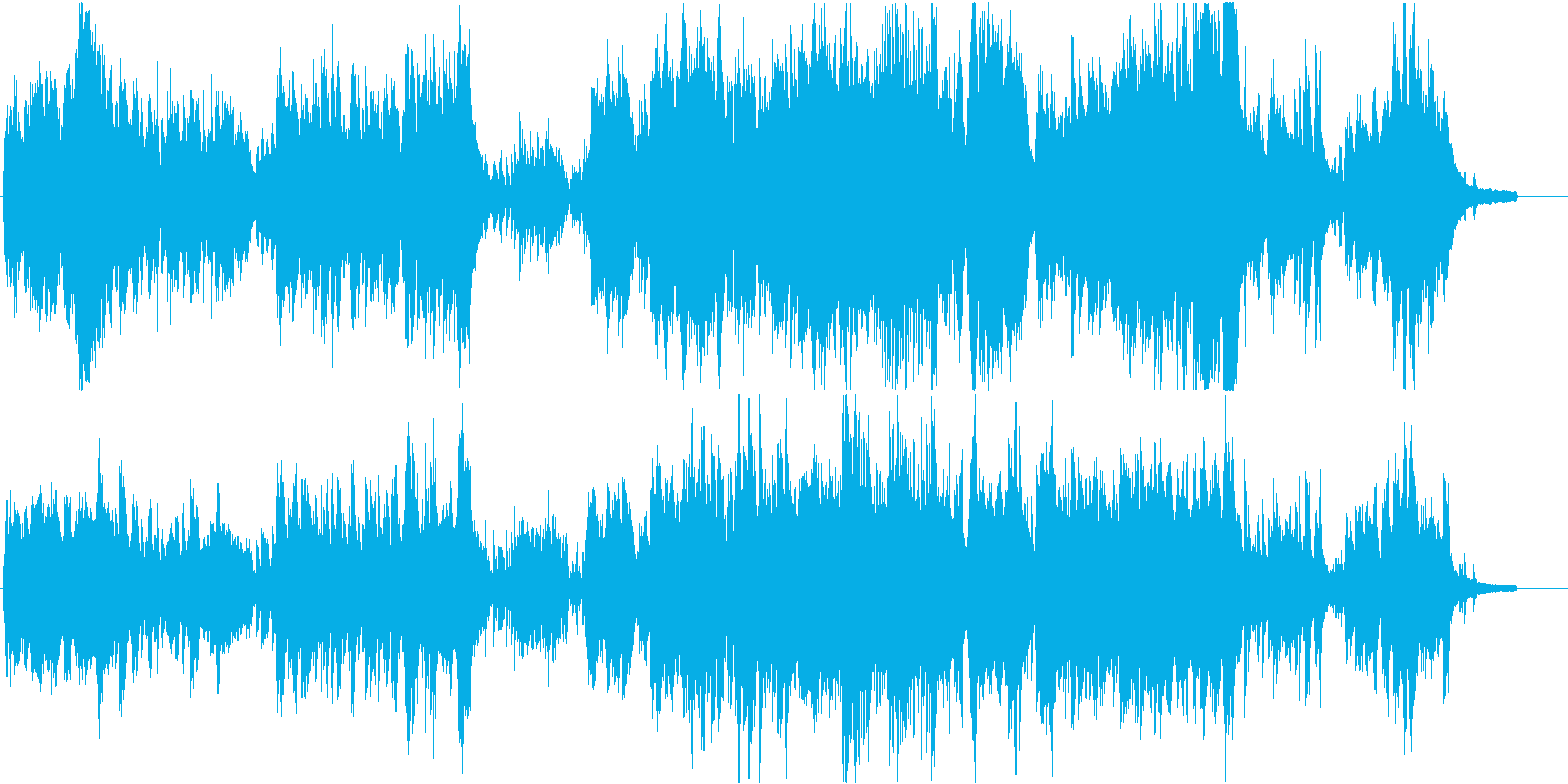 不協和音で構成された躍動感のある現代音楽の再生済みの波形