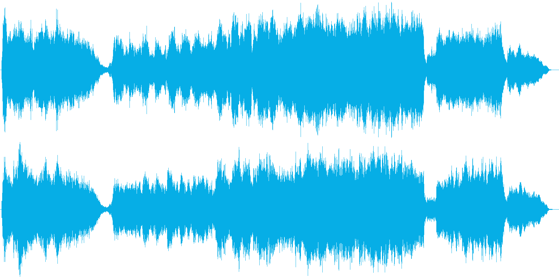 壮大で広がりのあるオーケストラの曲の再生済みの波形