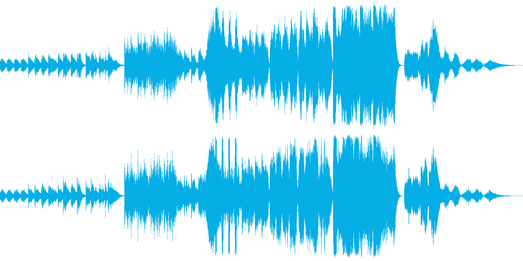 ピアノからオーケストラへ広がる音楽の再生済みの波形