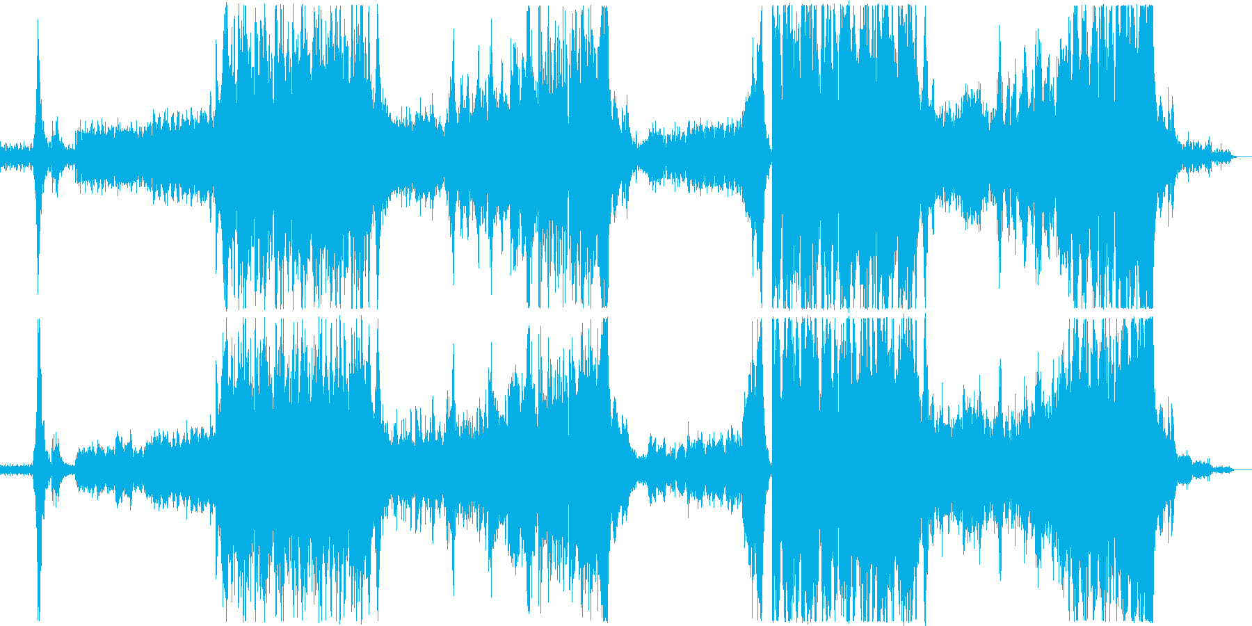 戦闘シーン向け、勢いのある勇大で壮大な曲の再生済みの波形